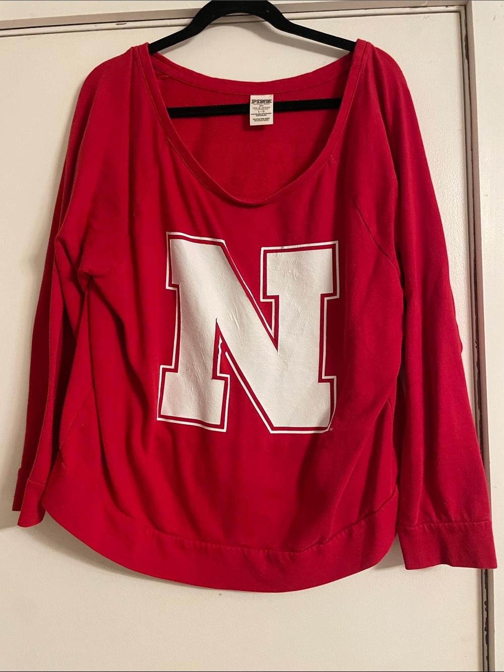 PINK Victoria's Secret Red Scoop Neck Sweatshirt with White 'N' Graphic